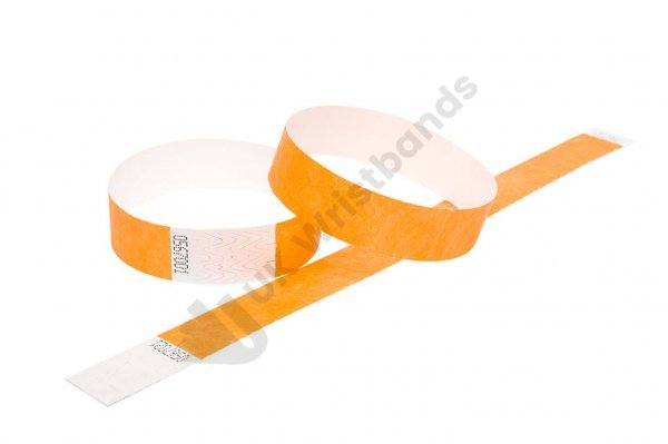 100 Premium Neon Orange Tyvek Wristbands 3/4"